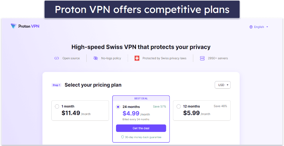 Compare Proton VPN Free and paid plans