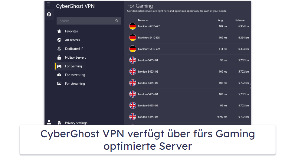 🥉 3. CyberGhost VPN: Gaming-optimierte Server für das Spielen von CoD: MW3