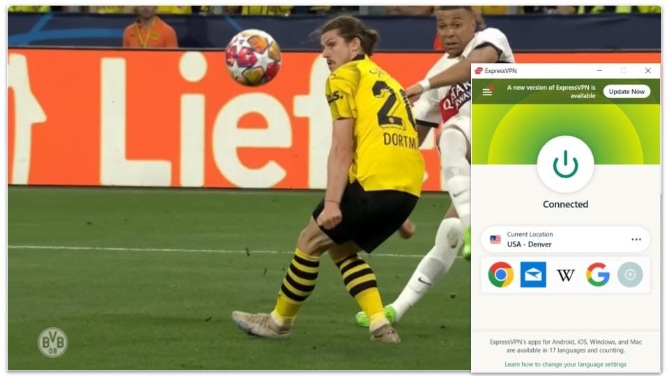 🥇1. ExpressVPN — Best VPN for Watching the Champions League in 2024