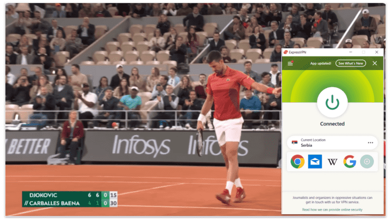 🥇1. ExpressVPN — Best VPN for Watching the French Open in 2024