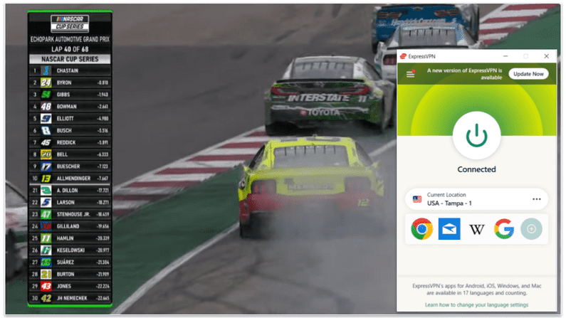 🥇1. ExpressVPN — Best VPN for Watching NASCAR in 2024