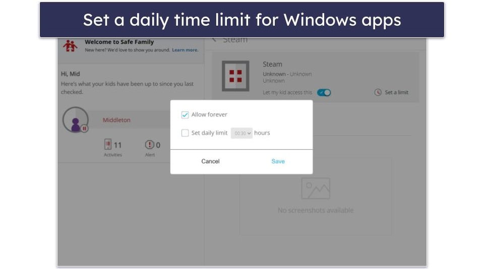 6. McAfee Safe Family — Great For Setting Time Limits on Windows