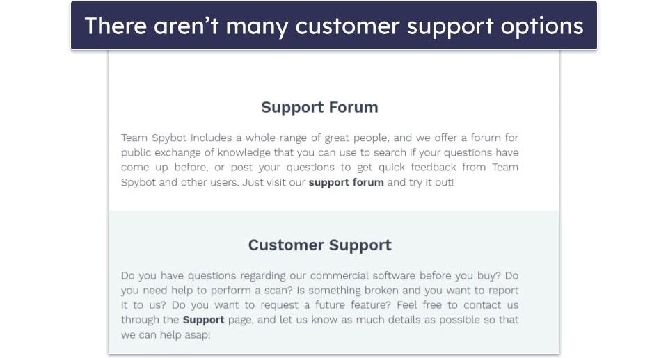 Spybot Search &amp; Destroy Customer Support