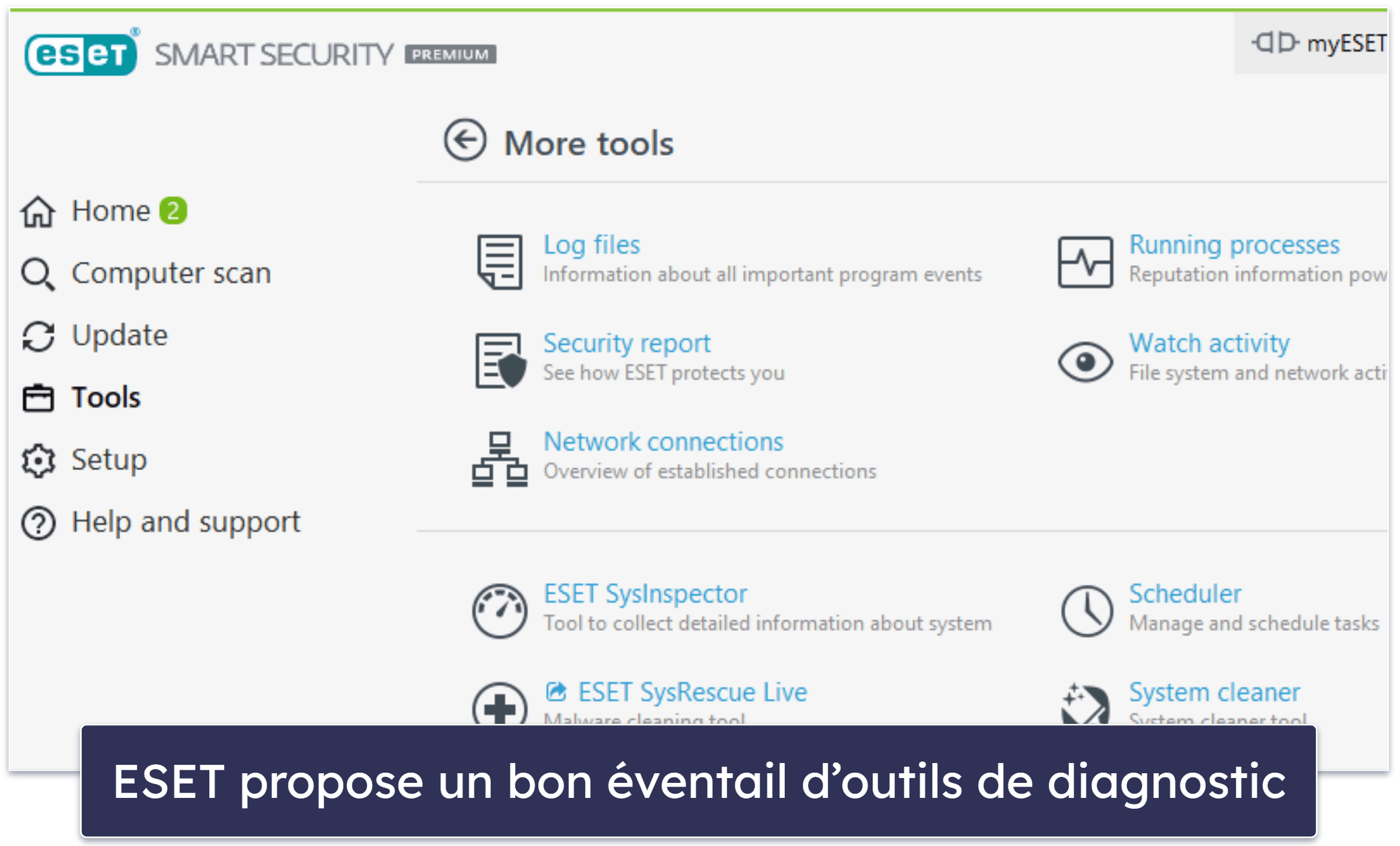 10. ESET Smart Security Premium — Bon scanner de malware et diagnostics avancés
