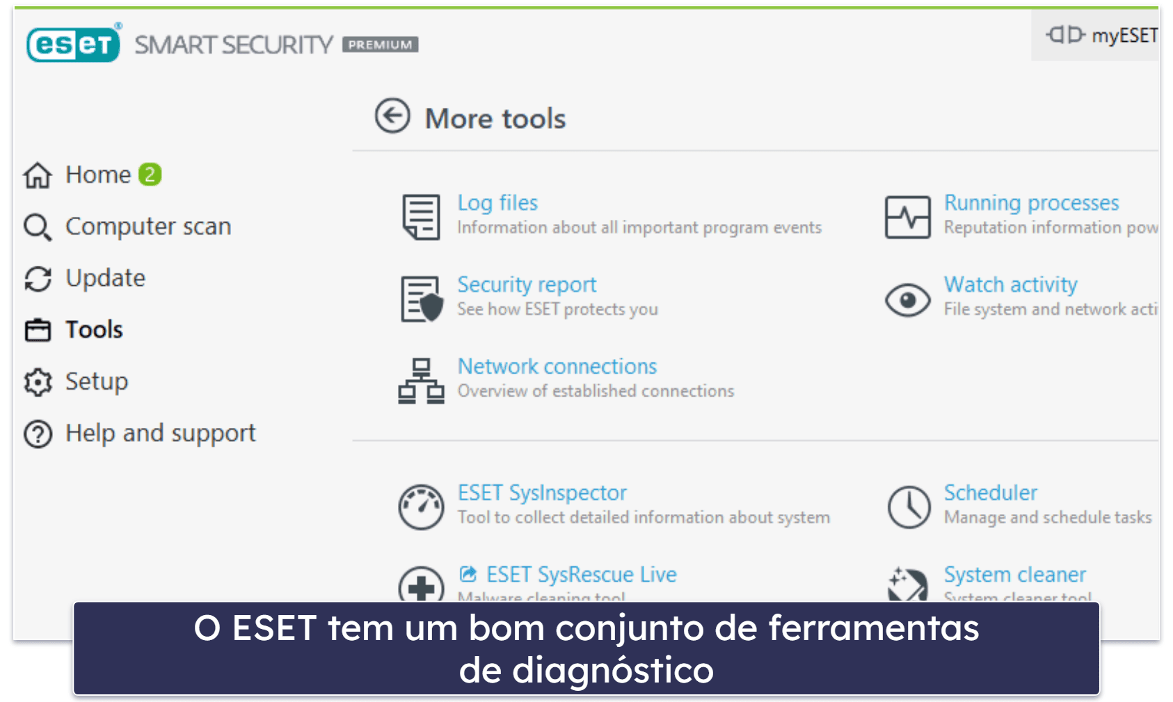 10. ESET Smart Security Premium — Boa verificação de malware e diagnóstico avançado