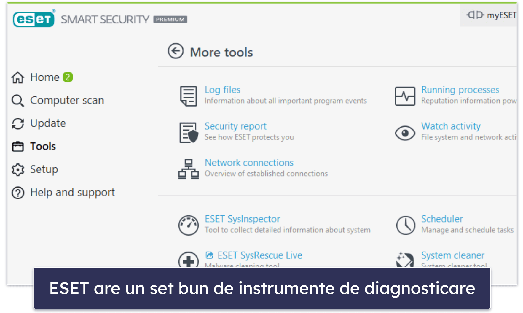 10. ESET Smart Security Premium — Scanare anti-malware bună și diagnosticare avansată