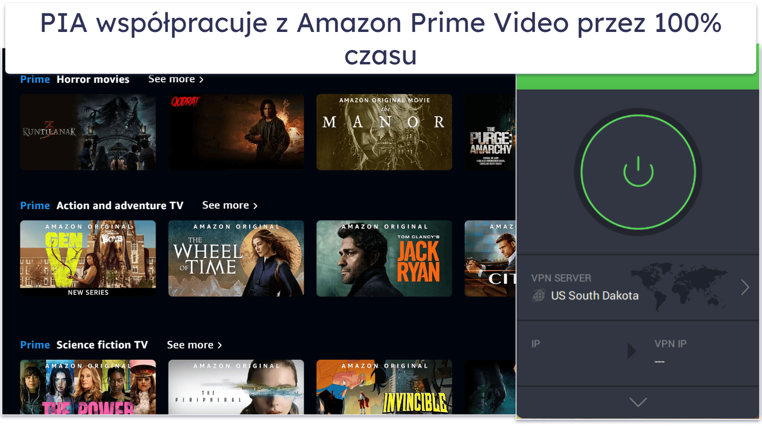 🥈2. Private Internet Access (PIA): Świetny do strumieniowania Amazon Prime Video na urządzeniach mobilnych