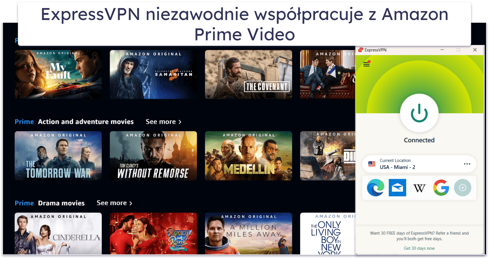 🥇1. ExpressVPN: Najlepsza ogólnie sieć VPN dla Amazon Prime Video