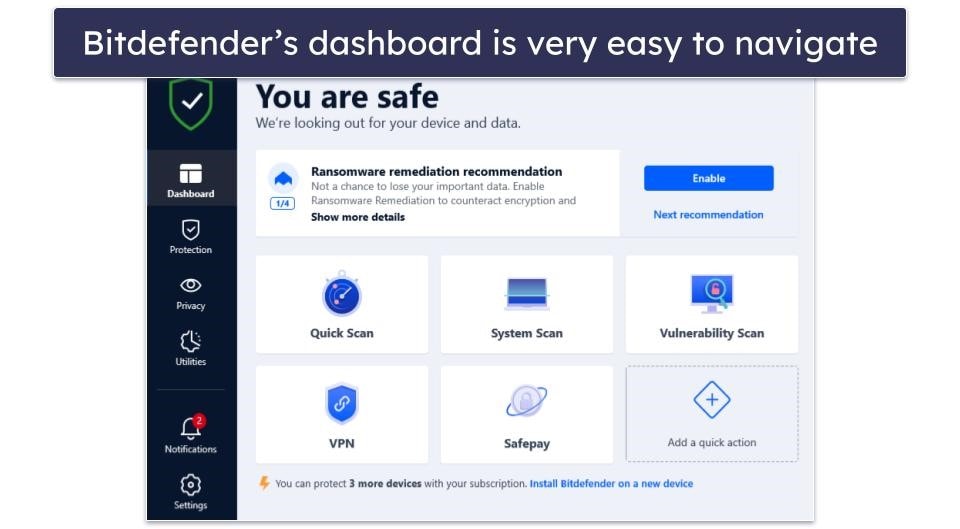 🥈 2. Bitdefender — Lightweight Antivirus With Excellent Adware Protection