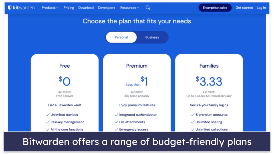 Plans &amp; Pricing — Bitwarden Offers Similar Protection For a Lot Less