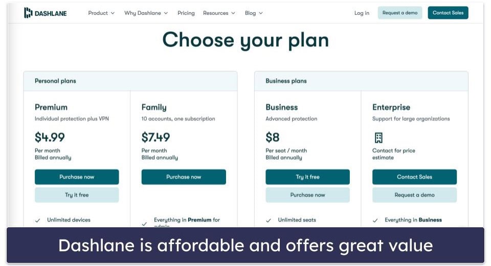 Plans &amp; Pricing — Dashlane Offers More Valuable Options