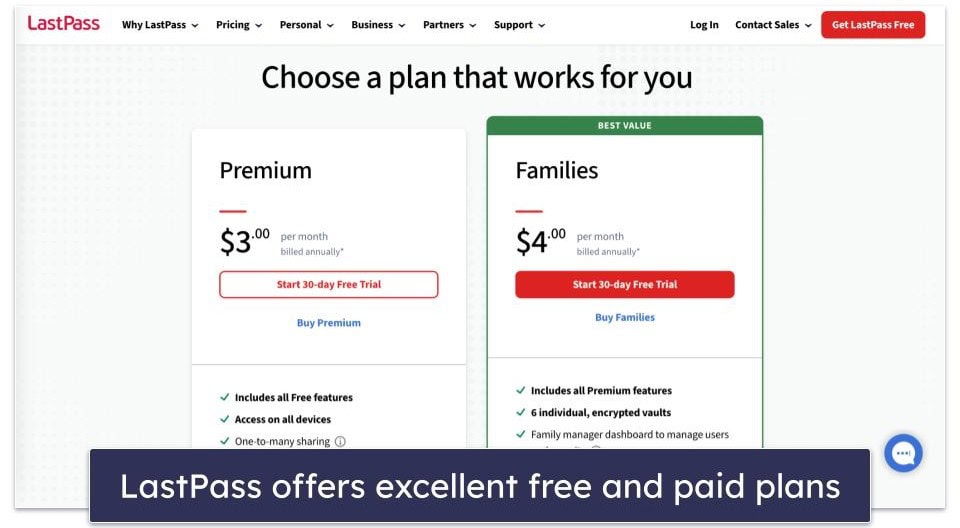 Plans &amp; Pricing — LastPass Offers More Value