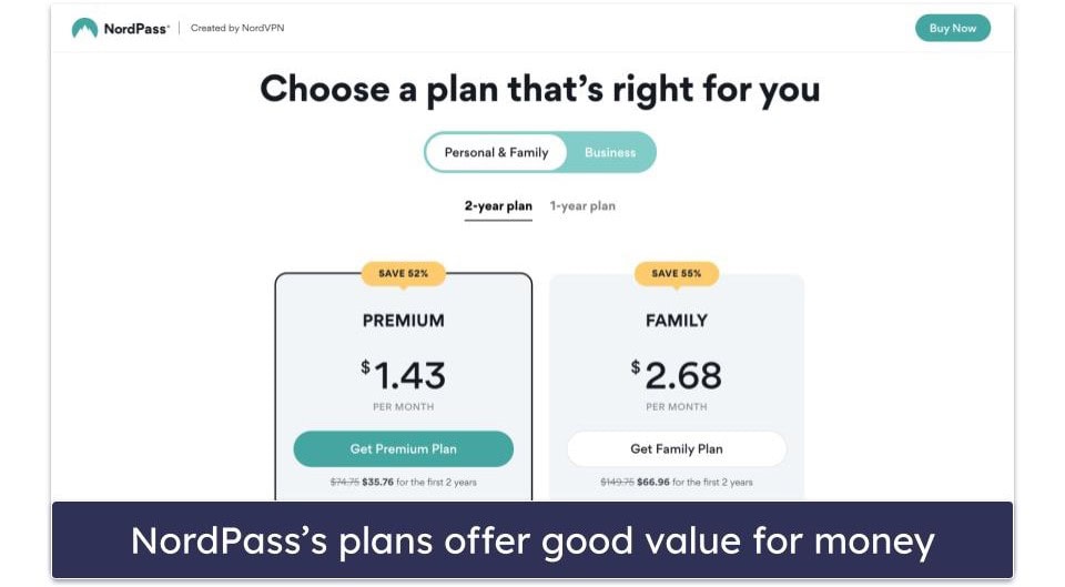 Plans &amp; Pricing — NordPass Offers a Better Value