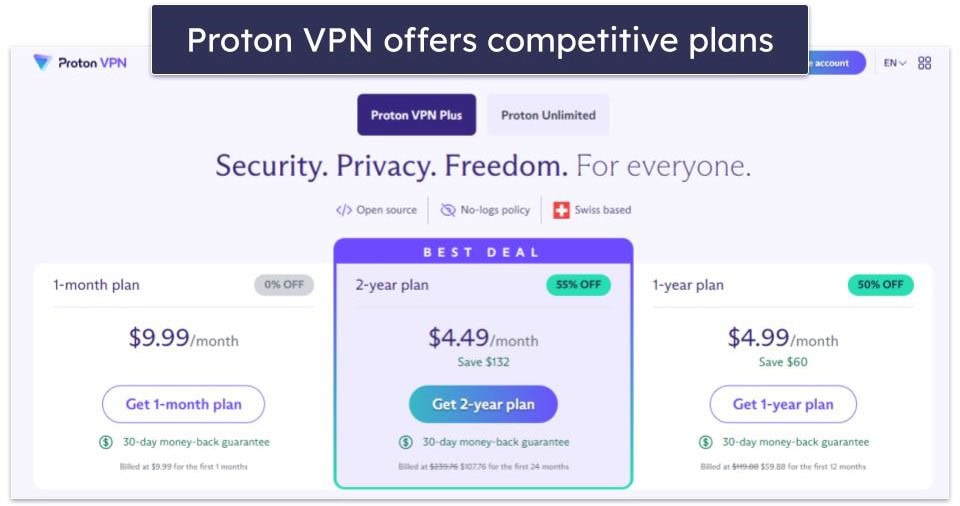 Plans &amp; Pricing — Proton VPN Wins This Round