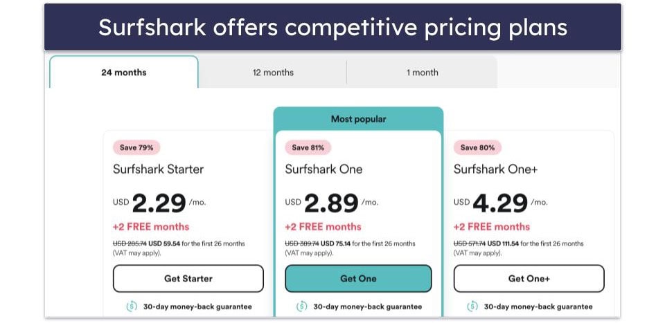 Plans &amp; Pricing — Surfshark Is More Affordable
