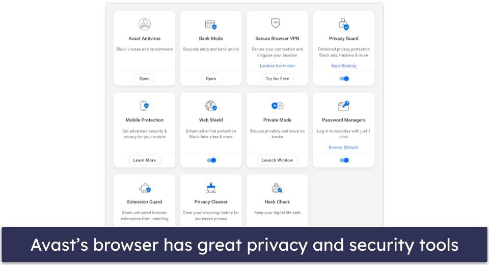 5. Avast Secure Browser — Affordable Premium VPN + High-End Security Features