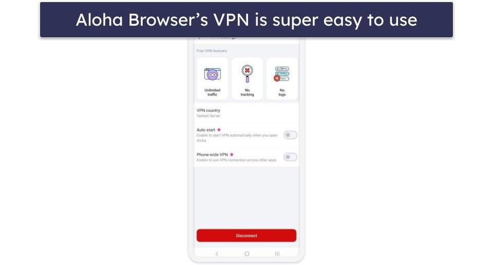 🥈2. Aloha Browser — Minimalistic Browser with a VPN (Great for Beginners)