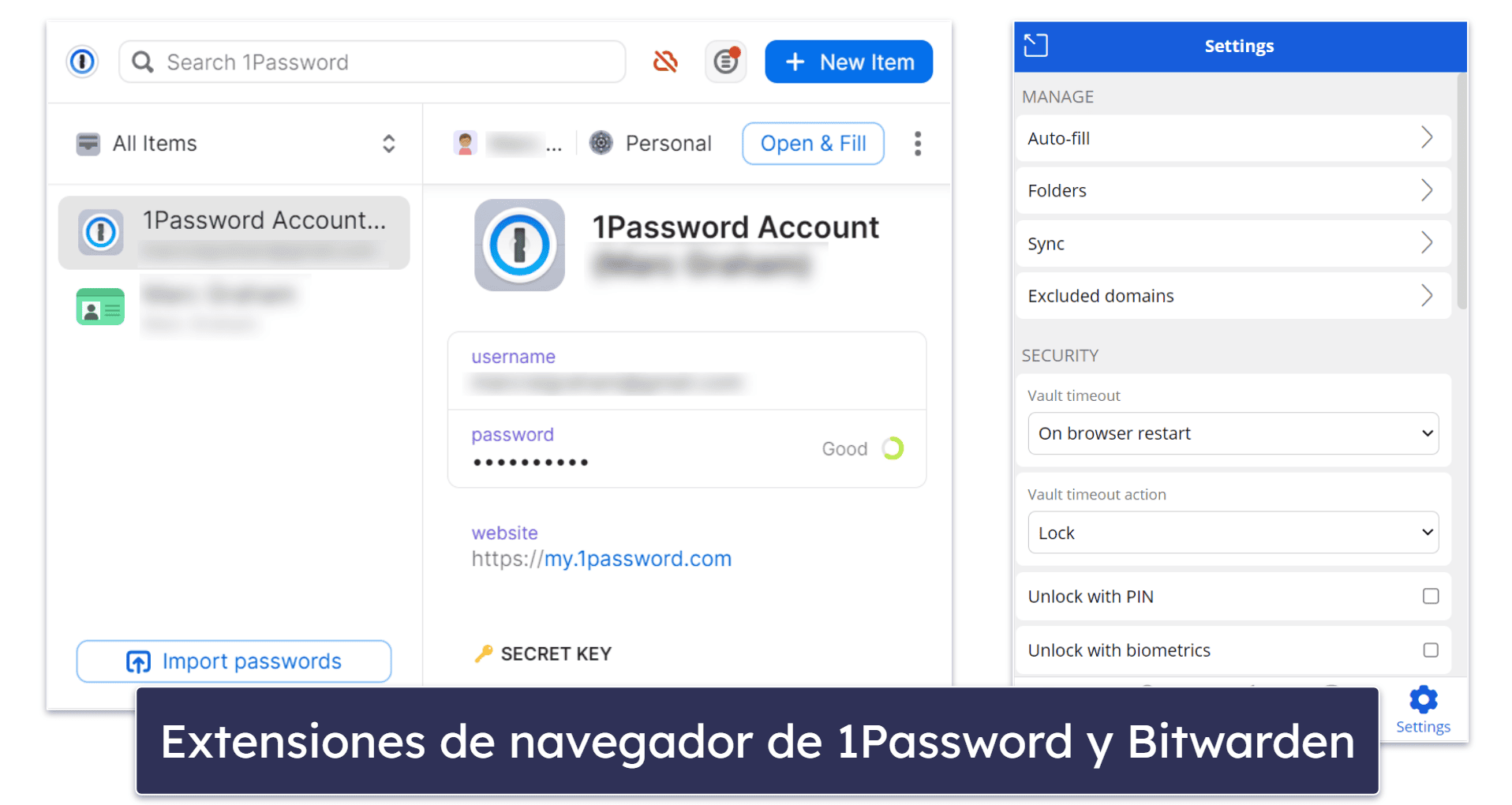 Aplicaciones y extensiones de navegador: la interfaz de 1Password es más intuitiva