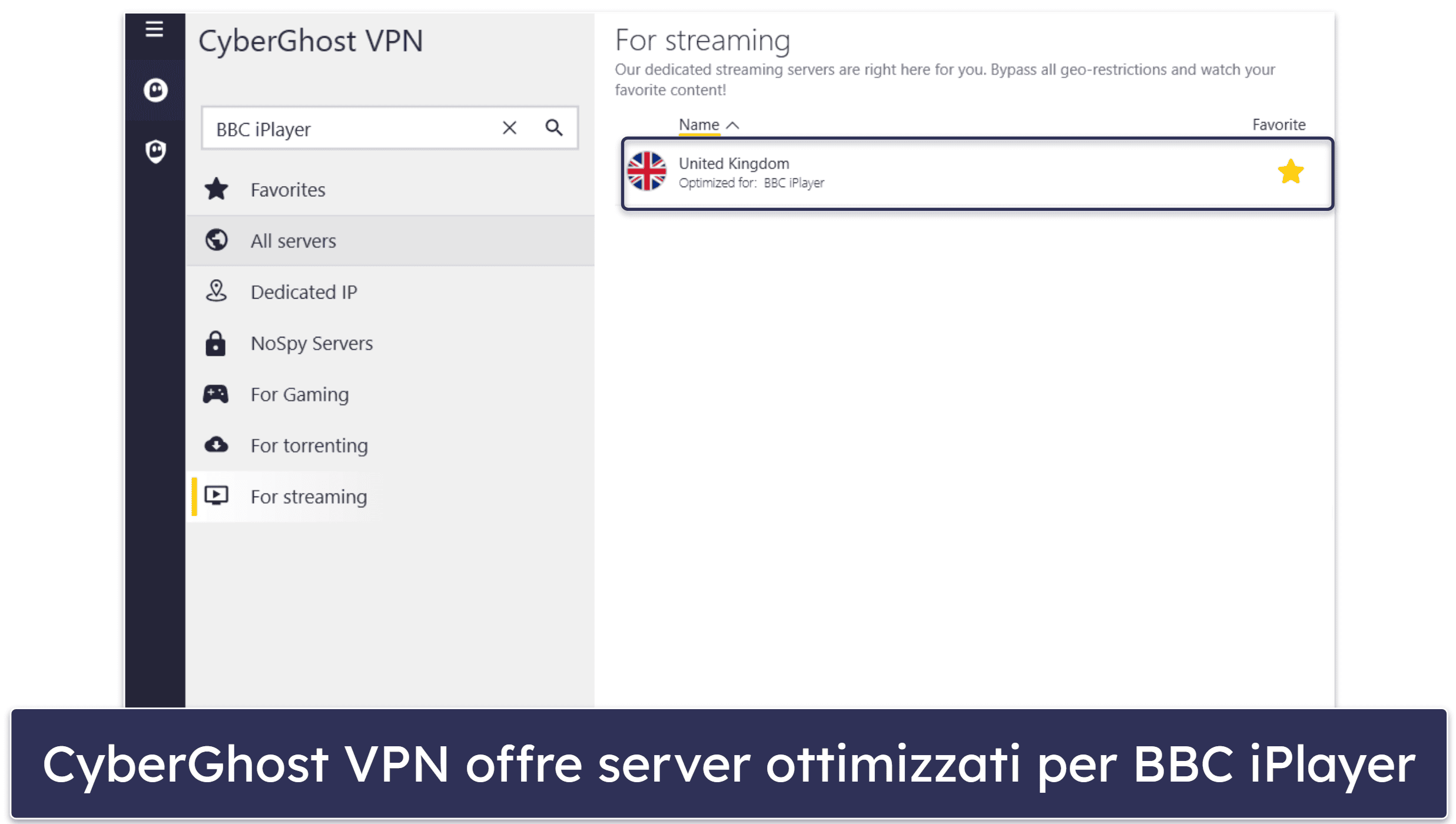 🥉 3. CyberGhost VPN — Include un server ottimizzato per lo streaming di BBC iPlayer