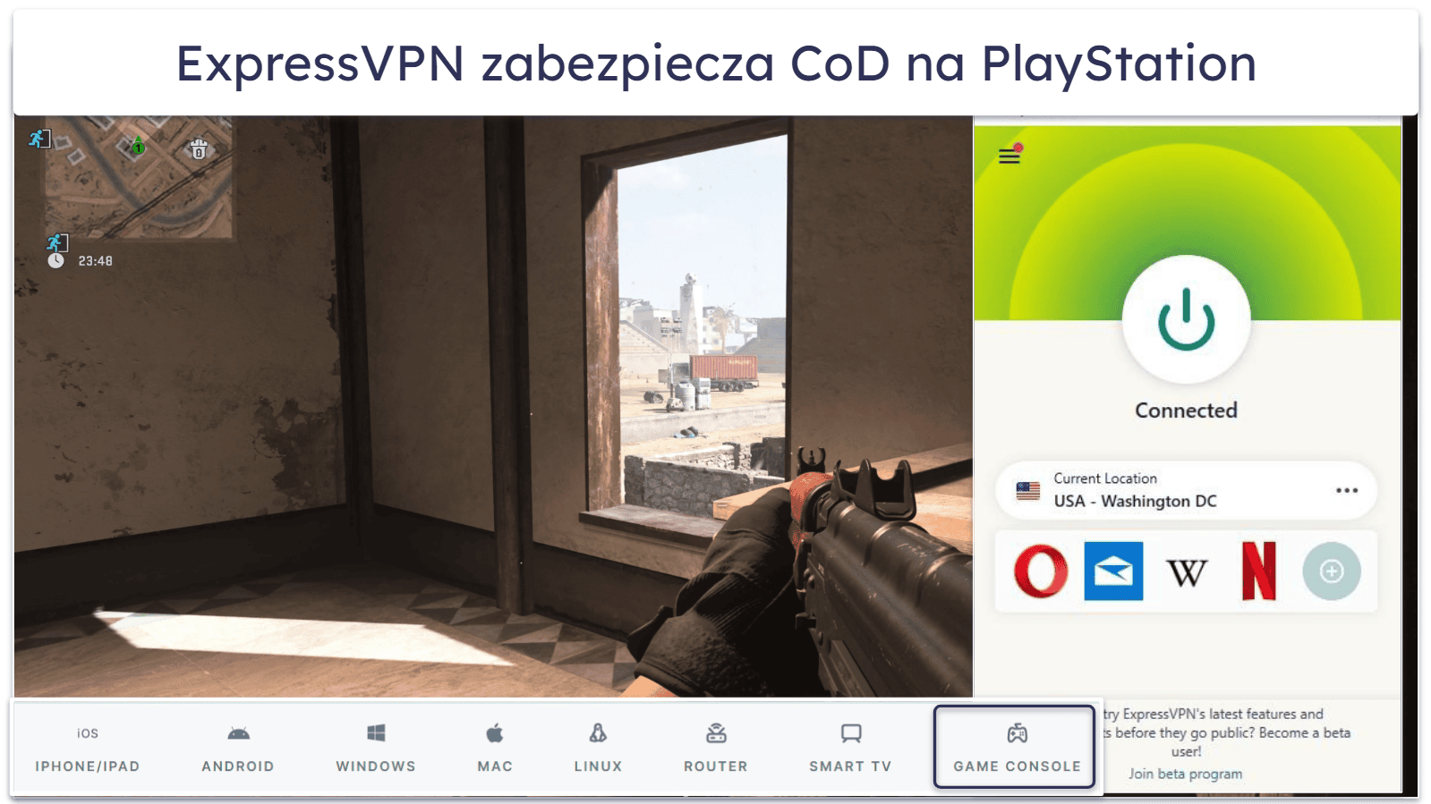 1. 🥇 ExpressVPN — ogółem najlepszy VPN Call of Duty: Warzone 2024