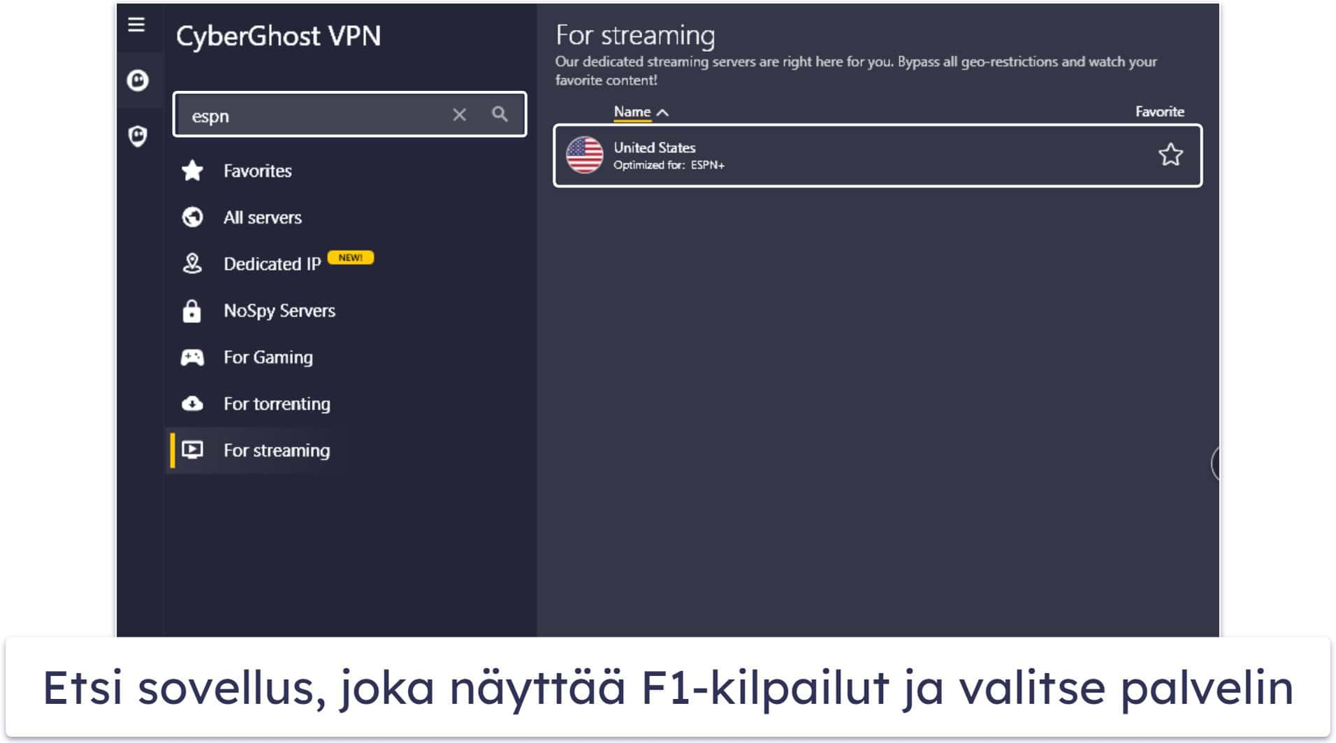 🥉3. CyberGhost VPN – Aloittelijaystävälliset sovellukset suoratoistopalvelimilla