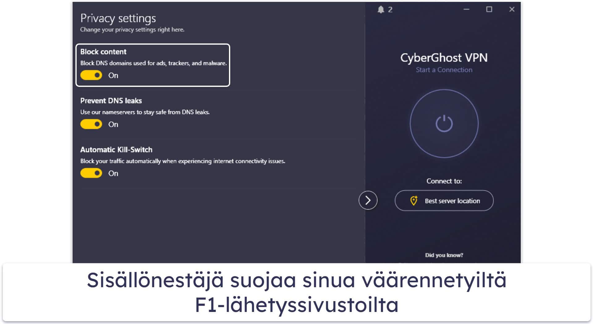 🥉3. CyberGhost VPN – Aloittelijaystävälliset sovellukset suoratoistopalvelimilla