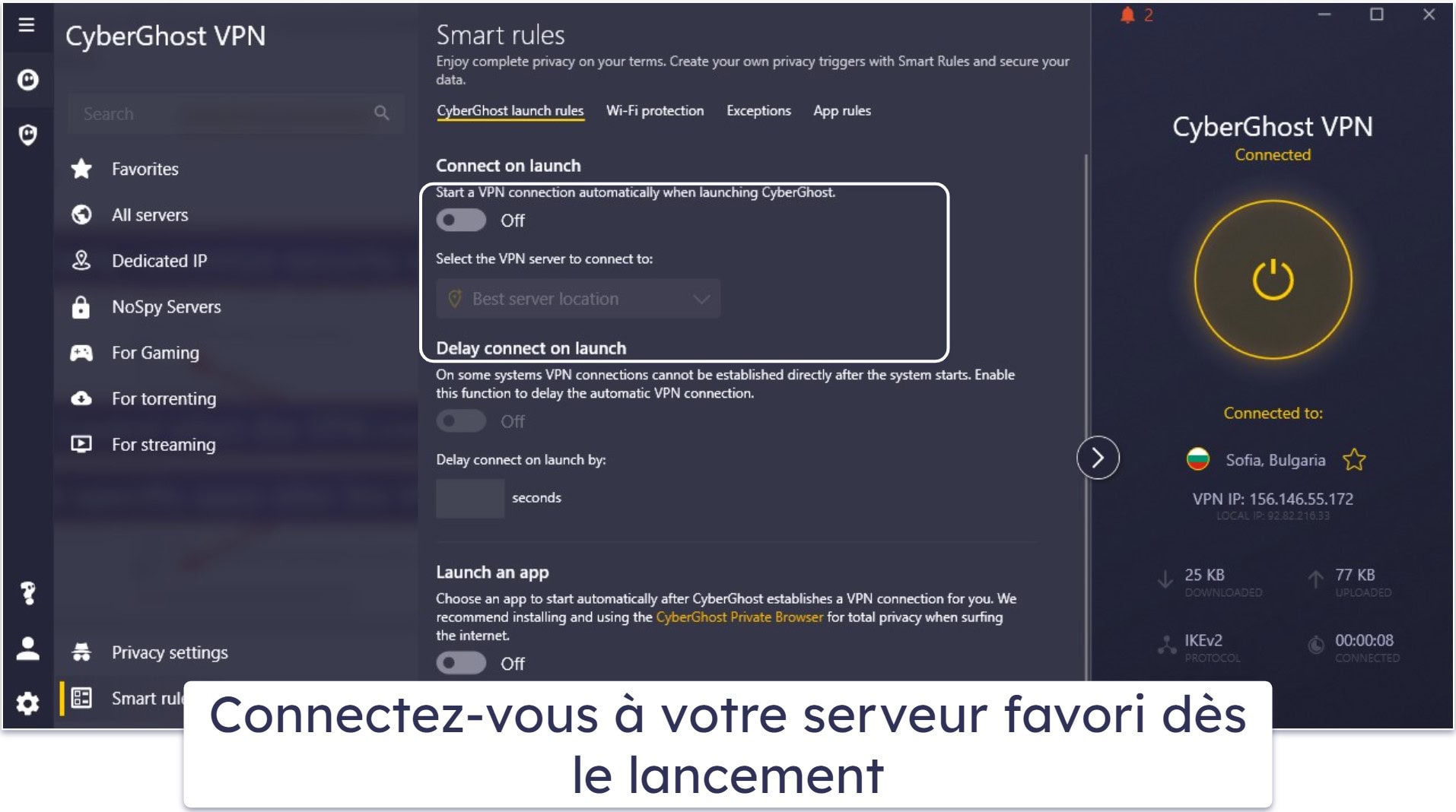 🥉3. CyberGhost VPN : Un bon réseau de serveurs pour bet365 + règles d’automatisation