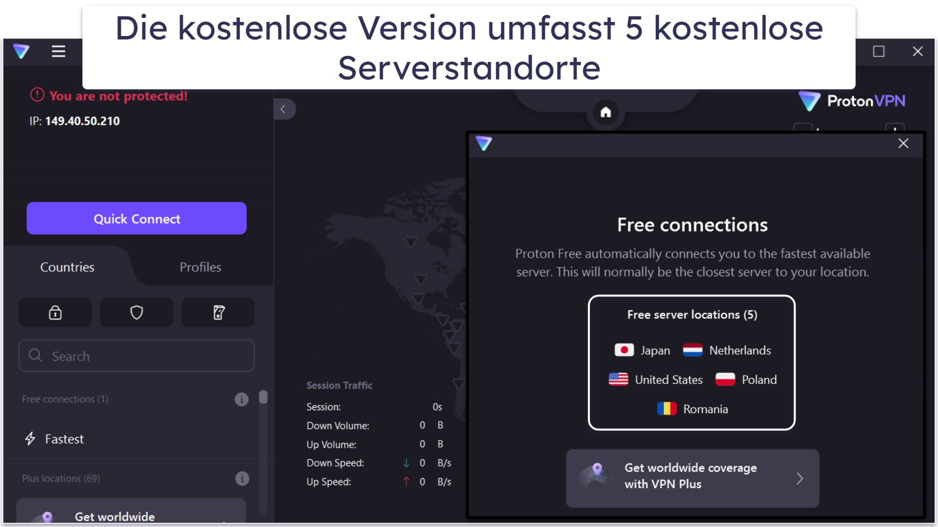 🥉3. Proton VPN — Tolle kostenlose Version mit unbegrenztem Datenvolumen