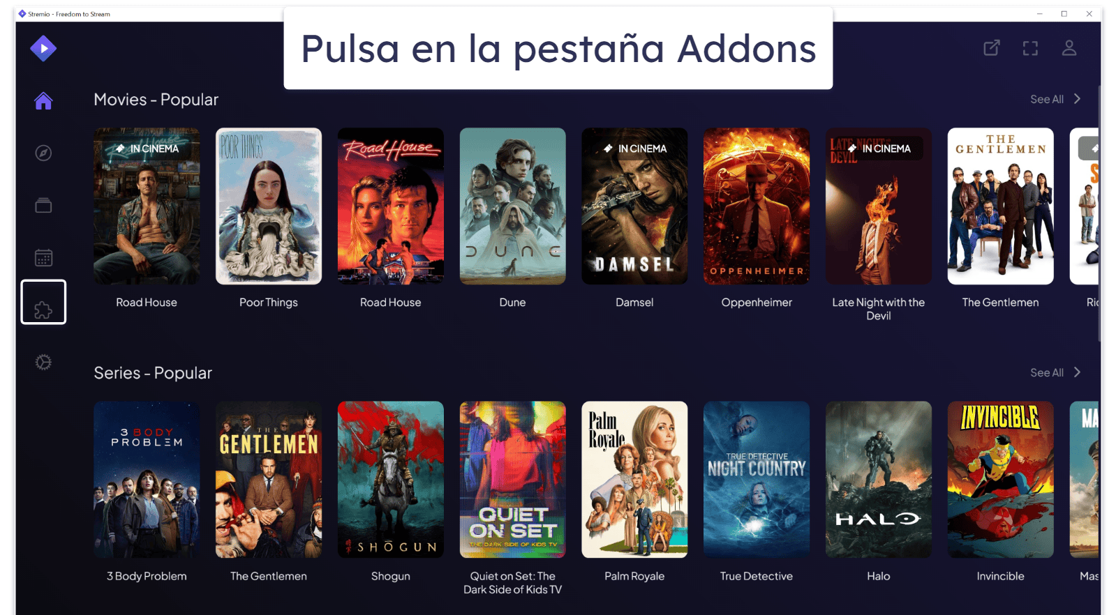 Cómo instalar addons en Stremio