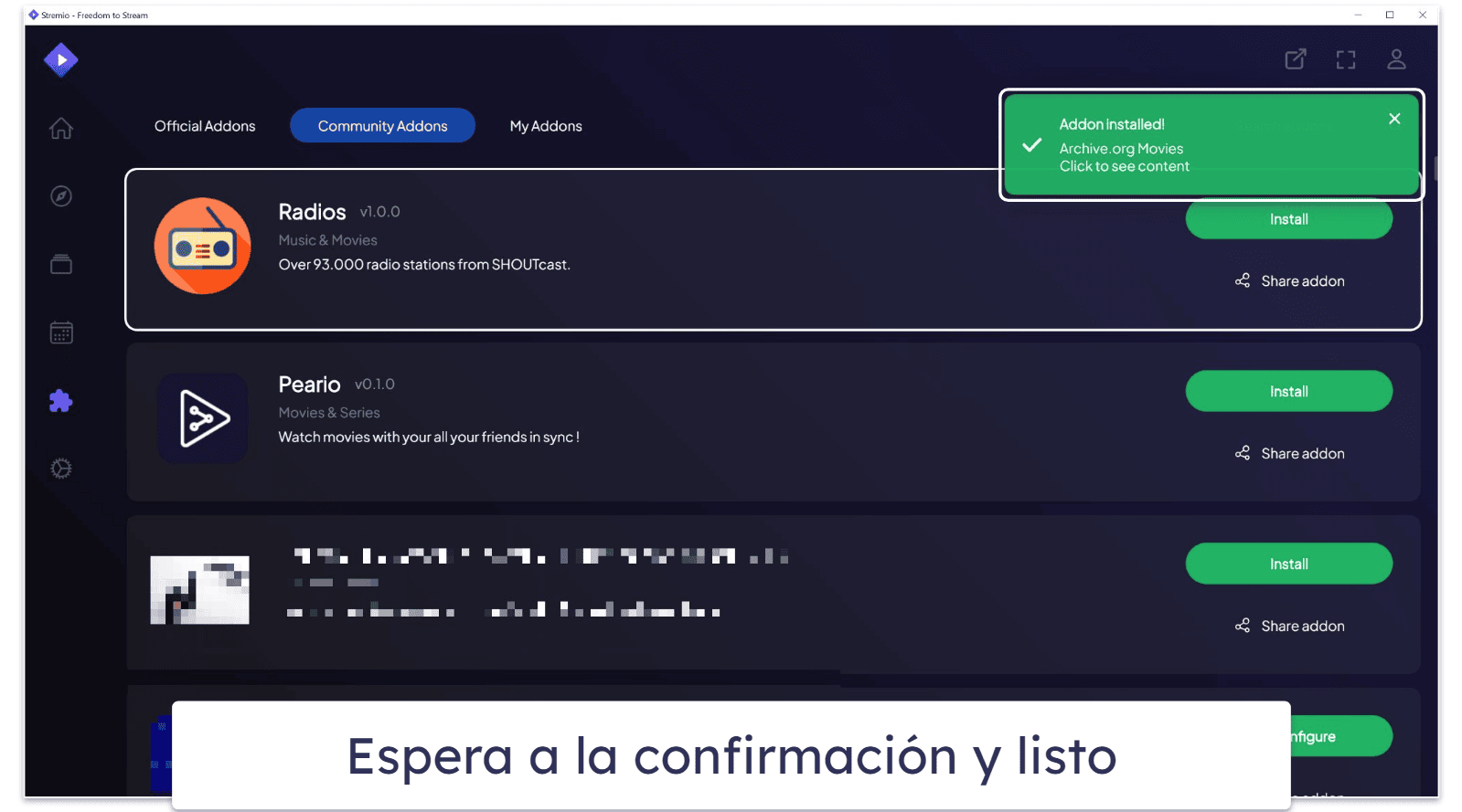 Cómo instalar addons en Stremio