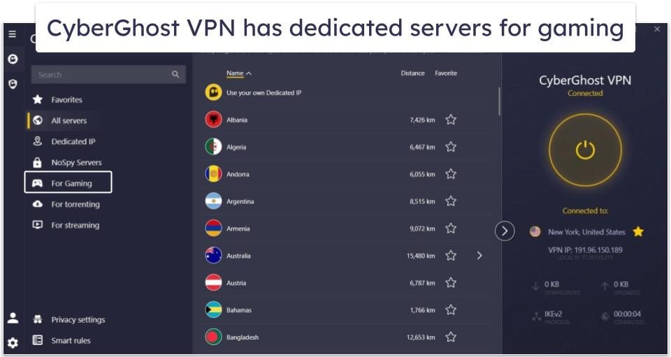 🥉 3. CyberGhost VPN — Dedicated Gaming Servers + Great Automation