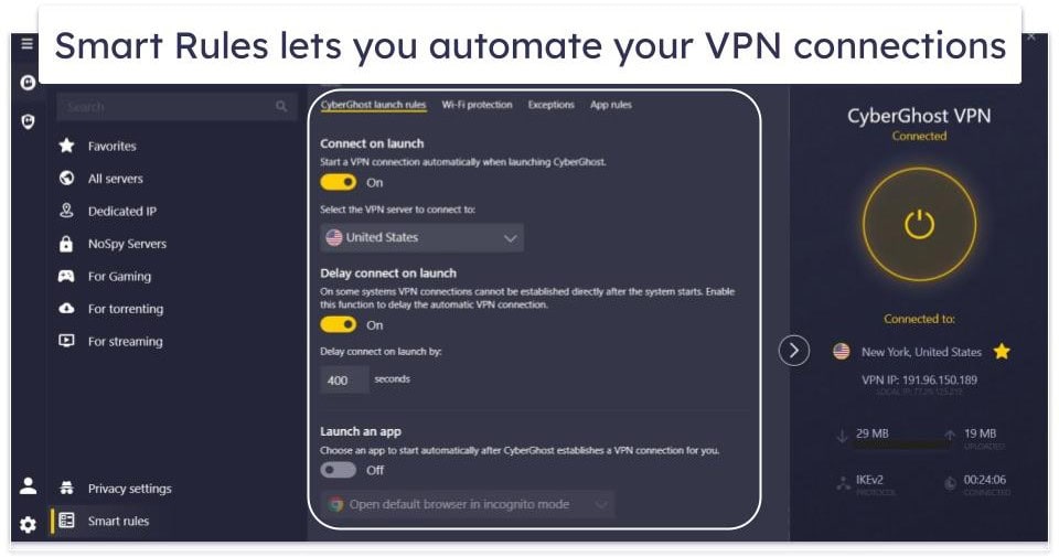 🥉3. CyberGhost VPN — Dedicated Streaming Servers + Useful Automation