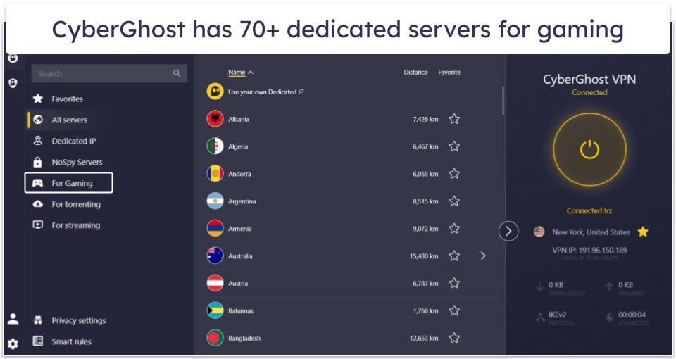 🥉3. CyberGhost VPN — Dedicated Gaming Servers + Automated Connections