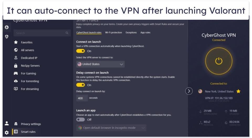 🥉3. CyberGhost VPN — Dedicated Gaming Servers + Automated Connections