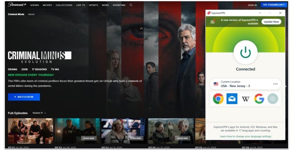 🥇1. ExpressVPN — Best VPN for Watching Paramount Plus in 2024