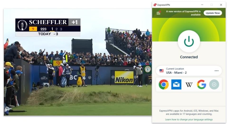 🥇1. ExpressVPN — Best VPN for Watching the British Open in 2024