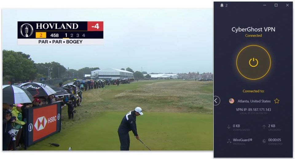 🥉3. CyberGhost VPN — Dedicated Servers for Streaming the British Open