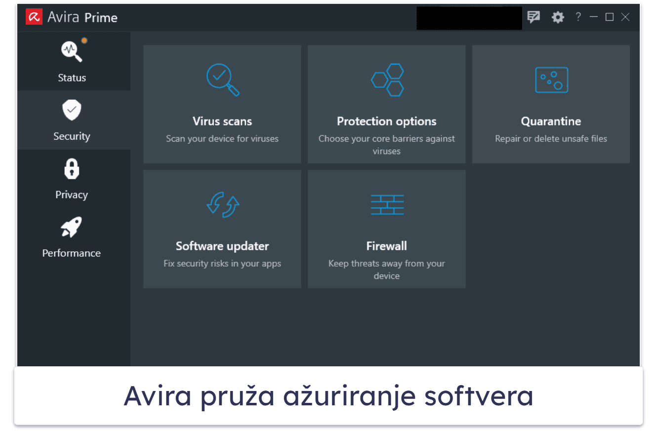 7. Avira Prime — Najbolji za brza skeniranja i automatizovano ažuriranje softvera