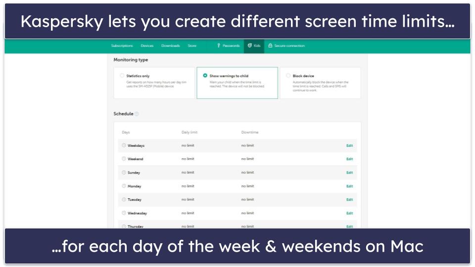 5. Kaspersky Safe Kids — Set Flexible Time Limits for Mac Usage