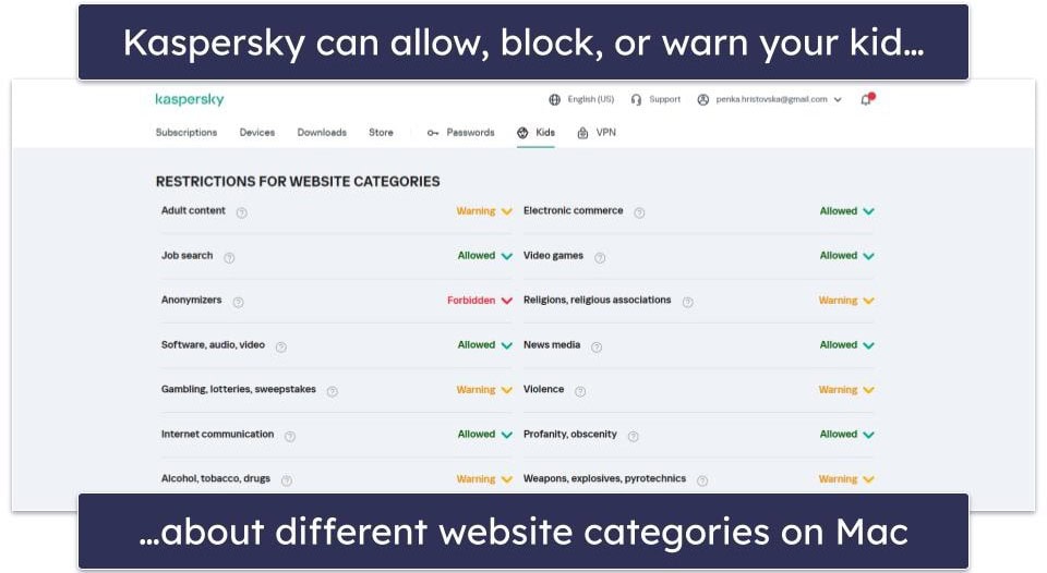 5. Kaspersky Safe Kids — Set Flexible Time Limits for Mac Usage