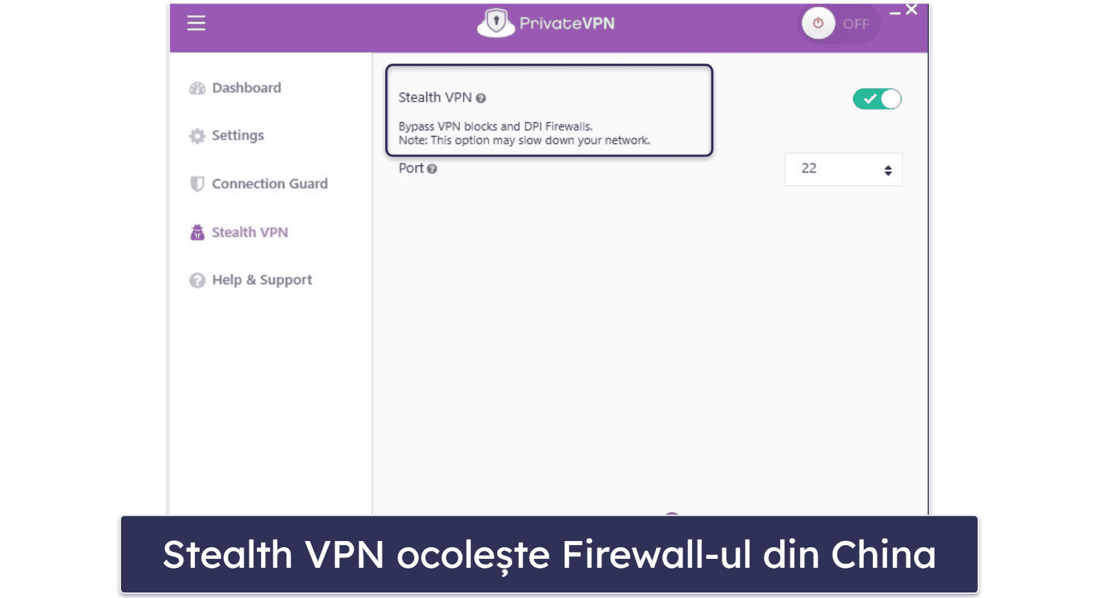 🥉3. PrivateVPN — Interfață simplă cu disimulare bună