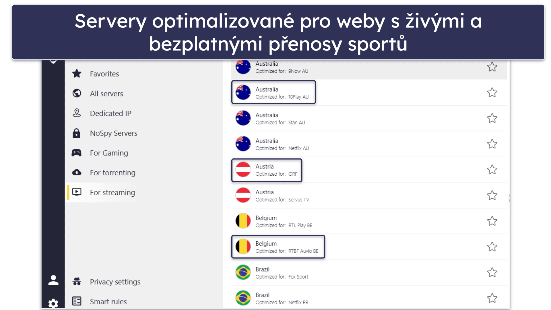 🥉 3. CyberGhost VPN — Optimalizované servery pro služby s živým vysíláním sportů zdarma