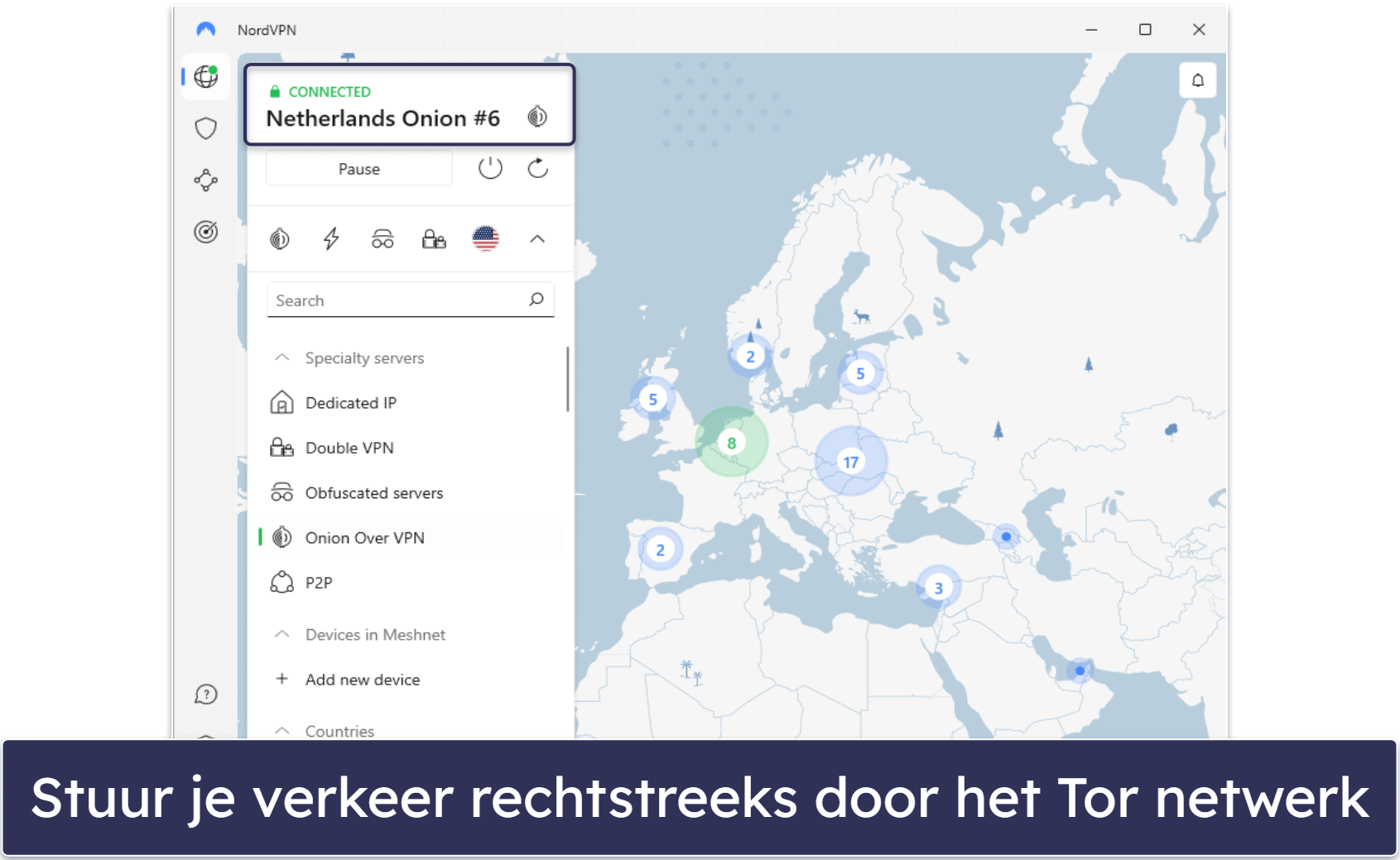 4. NordVPN — Sterke beveiliging en Onion over VPN-servers