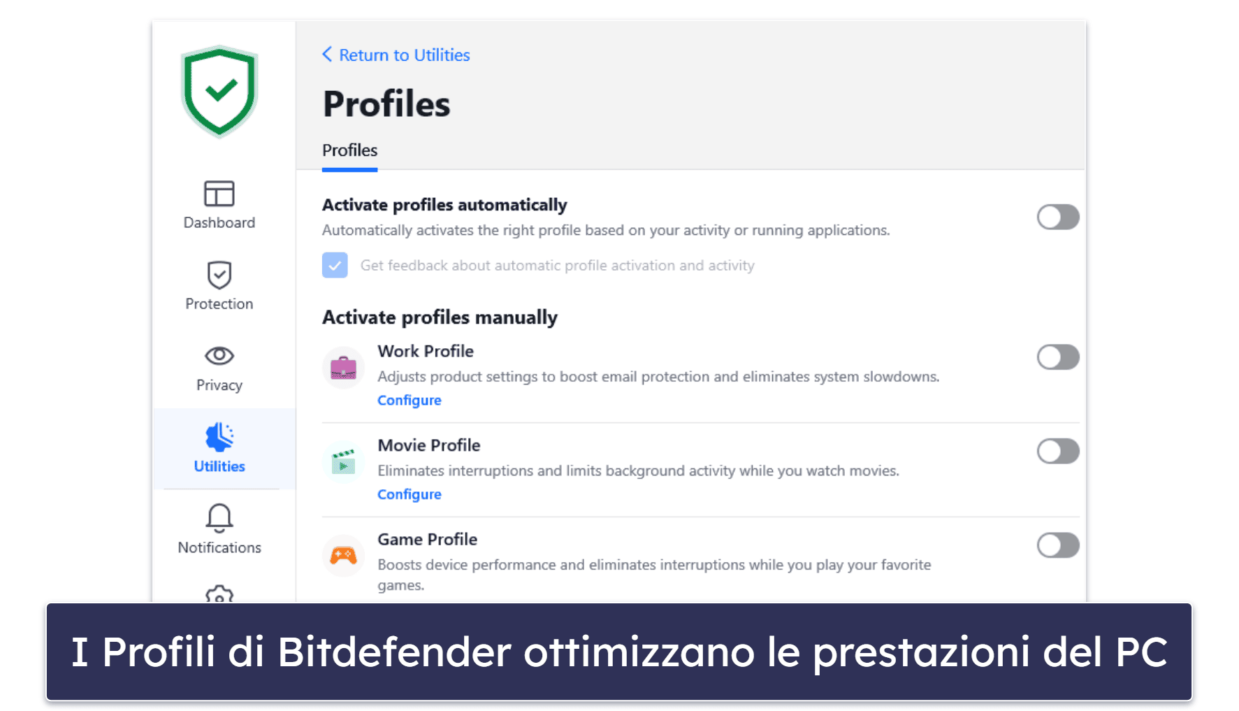 Funzionalità per la sicurezza di Bitdefender