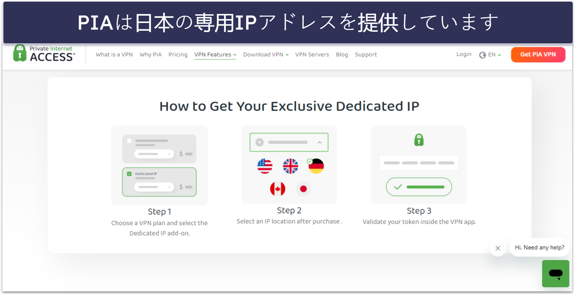 🥈2. Private Internet Access：専用IPアドレスで日本版Google Playにアクセスするのに適したVPN