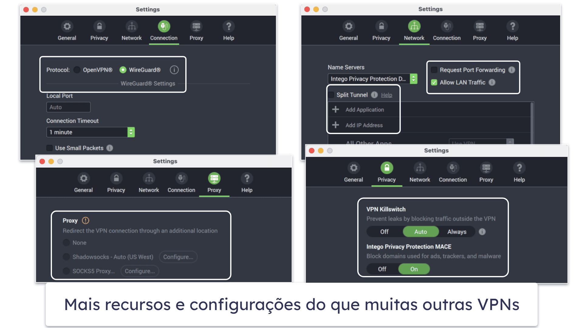 Recursos de segurança do Intego