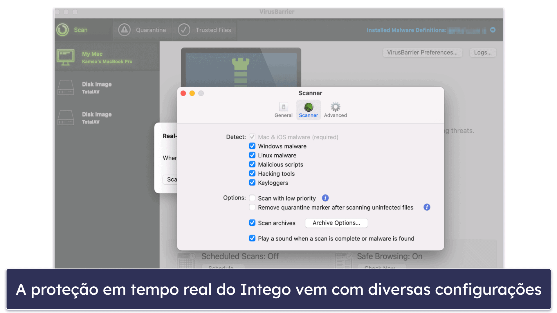 Recursos de segurança do Intego