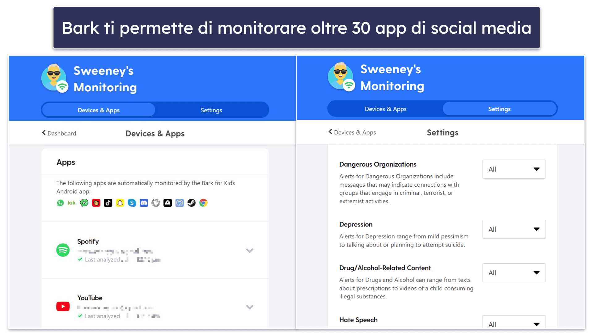 🥉 3. Bark — La migliore per monitorare in modo non invasivo con un’eccellente supervisione dei social media