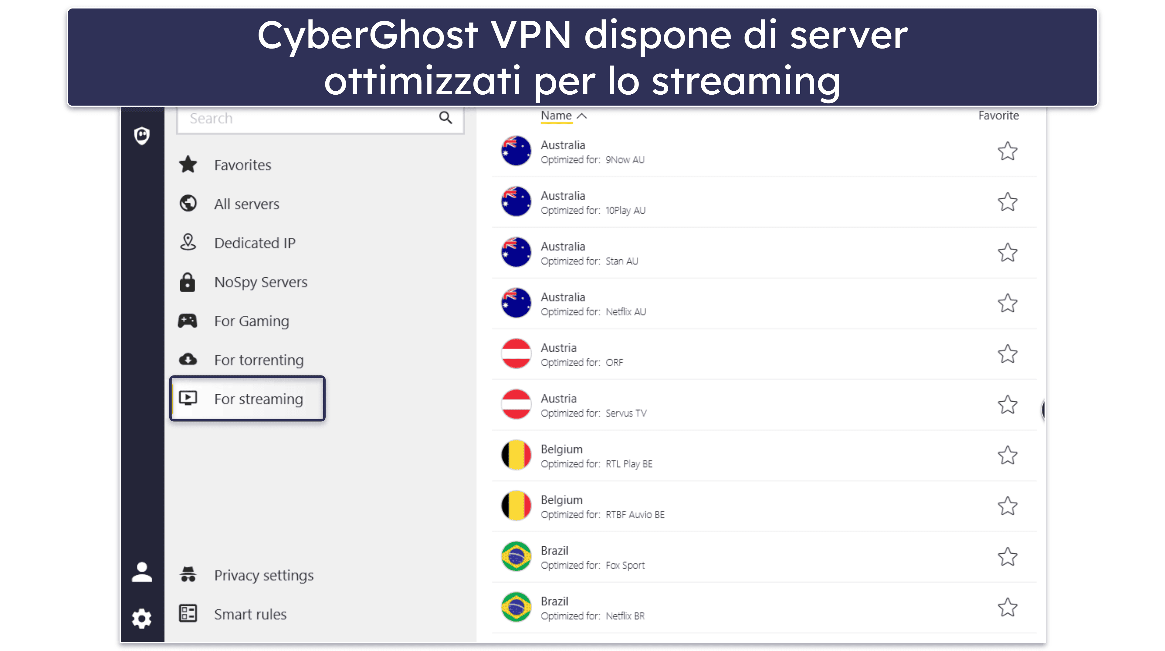 🥈2. CyberGhost VPN: ottimo WireGuard VPN con server dedicati allo streaming