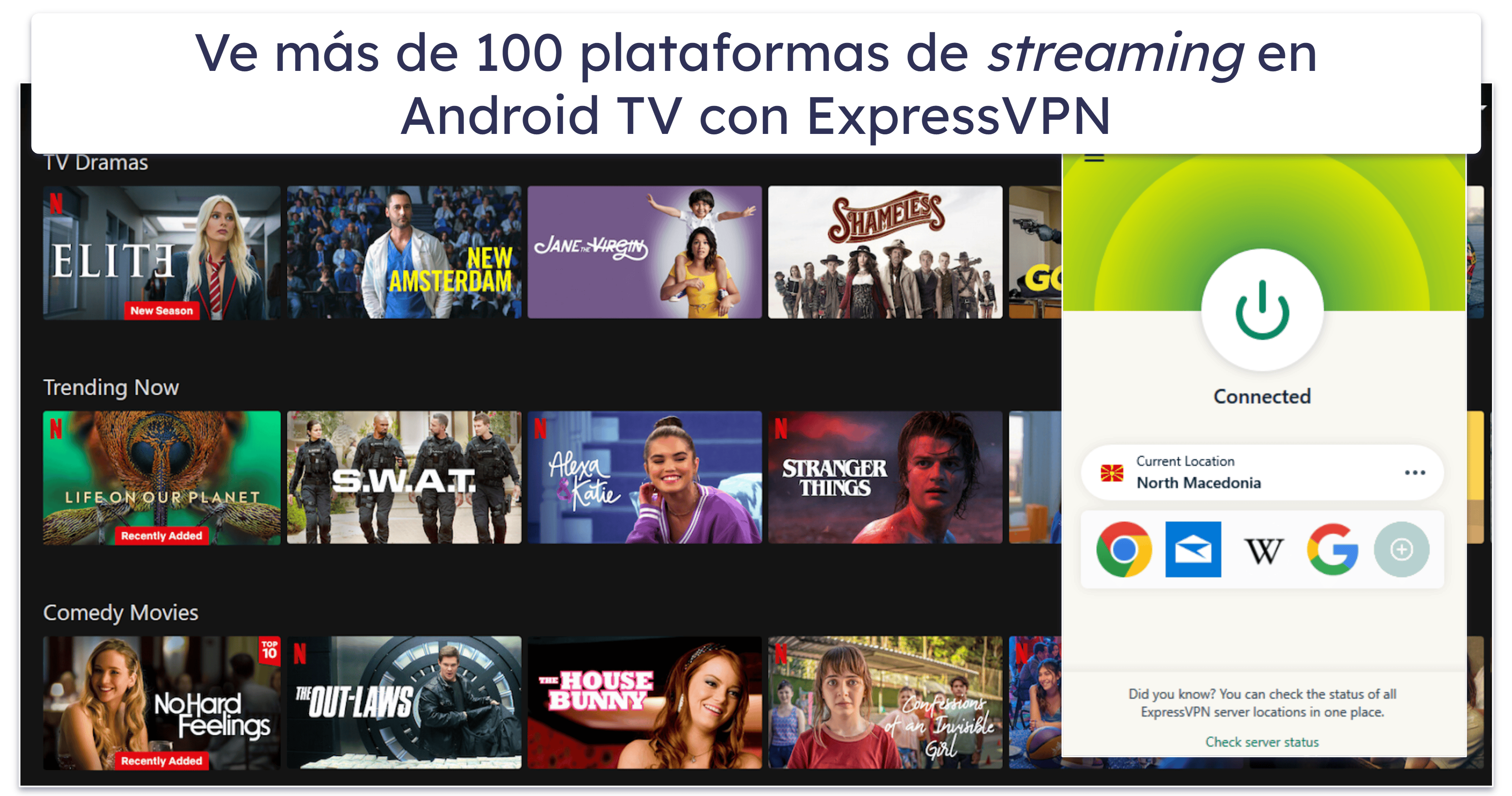 🥇1. ExpressVPN: La mejor VPN para Android TV en líneas generales